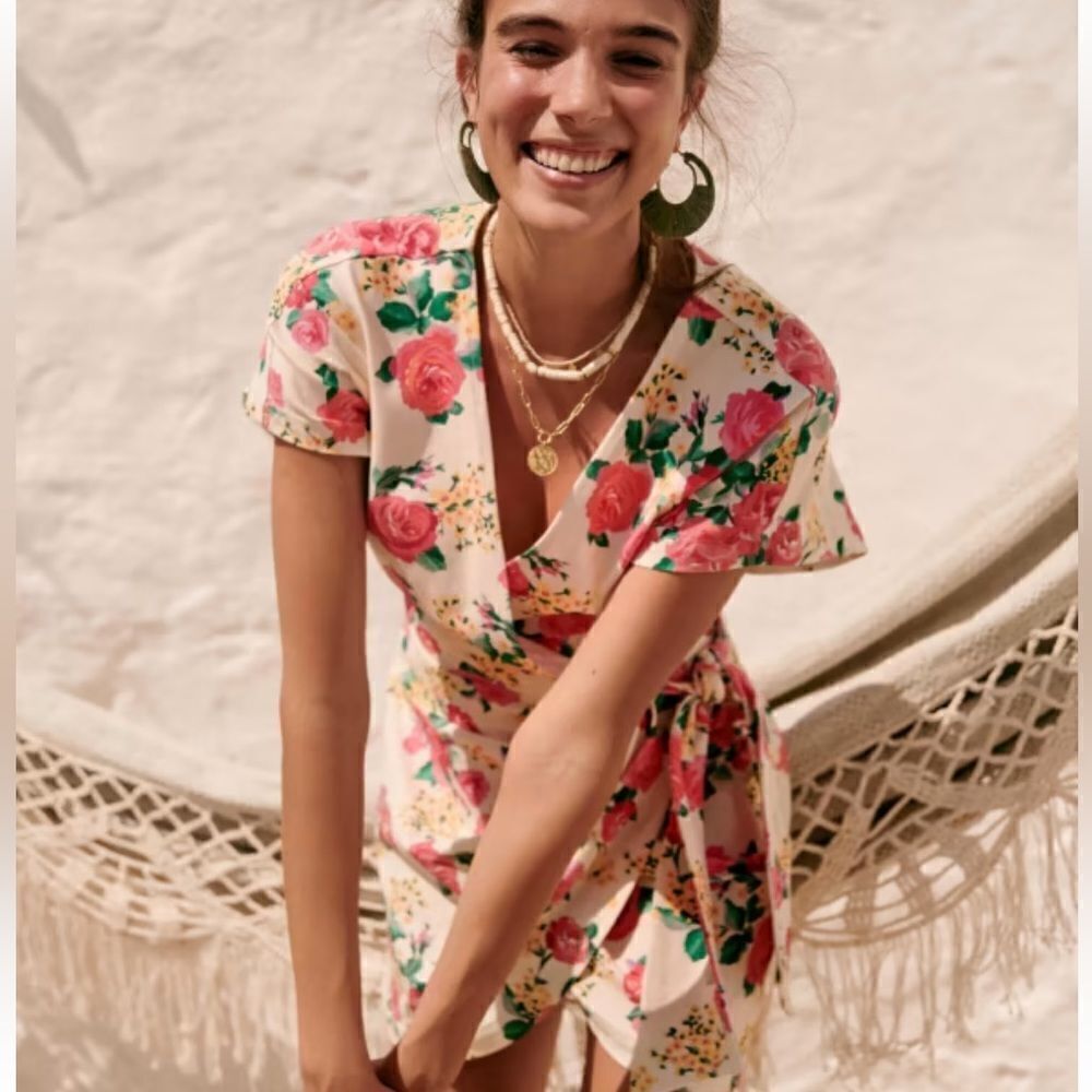 Sezane Floral Midi Dress - Pink and Green